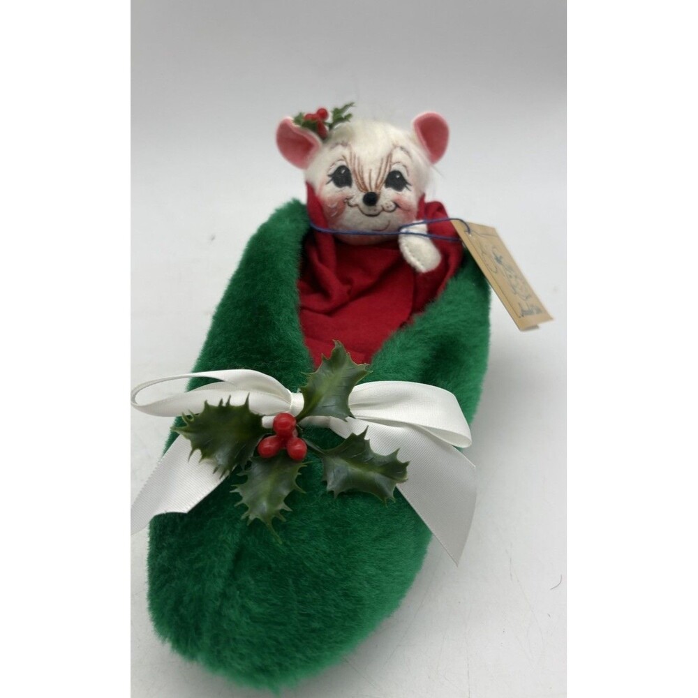 Vintage Annalee Christmas Mouse In Green Slipper 1993 Holiday Decor